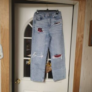 American Eagle Highest Rise 90's Boyfriend Distressed  With Red Plaid 6 Short